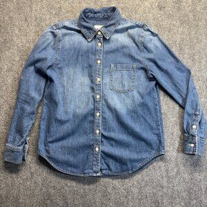 Ann Taylor Weekend Womens S Chambray Denim Button Up Shirt 100% Cotton Blue